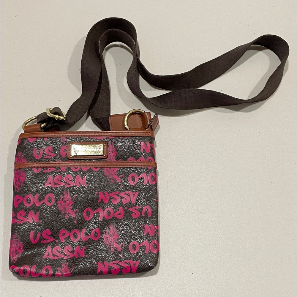 U.S. Polo Assn. Brown and Pink Logo Crossbody Bag